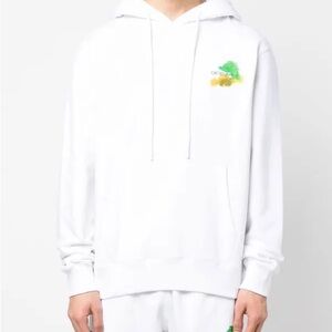 Off-White White Crewneck Hoodie with Green & Yellow Logo